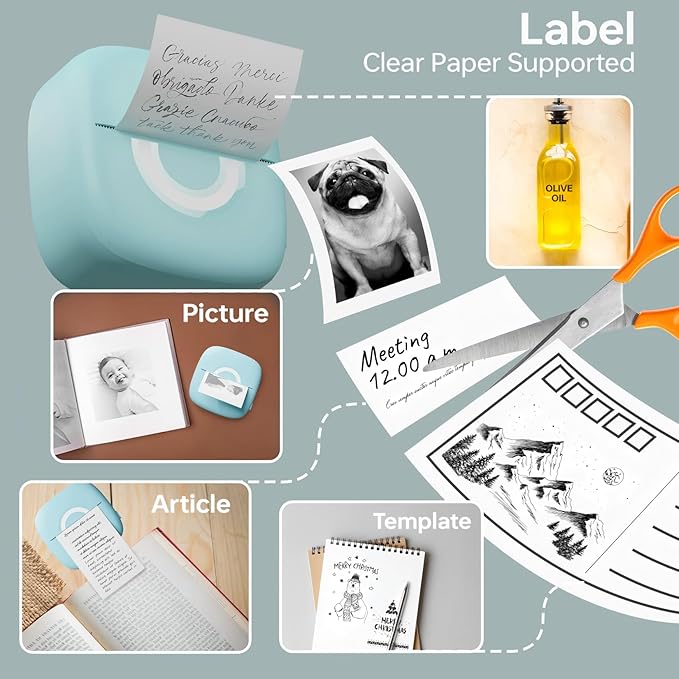 Mini Printer Sticker Thermal Printer with 3 Rolls Paper, Bluetooth Portable Phone Print Pods,Study Sticker Maker for Pictures, Photos, Journals, DIY, Compatible with Phone & Tablet-DeskLoop Office