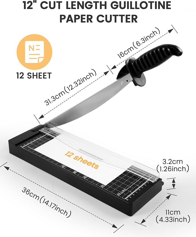 MAKEASY Paper Cutter 12 Inch, 12 Sheet Capacity, Heavy Duty Paper Cutter - Image 2