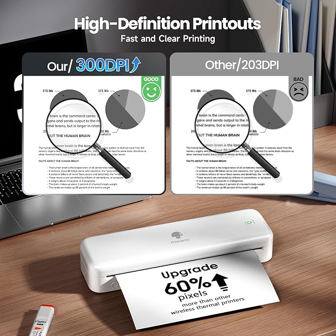 Phomemo Portable Printers Wireless for Travel [Upgraded],M834 Bluetooth Thermal Printer 8.5" x 11"& A4 Size,Inkless Mobile Printer with Carry Case for Travel,Office,School,Car,Home,White-DeskLoop Office