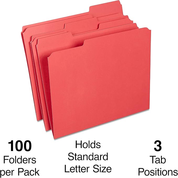 Staples Reinforced File Folders, Letter Size, 1/3‑Cut Tabs, Heavy‑Duty Paper - Image 2