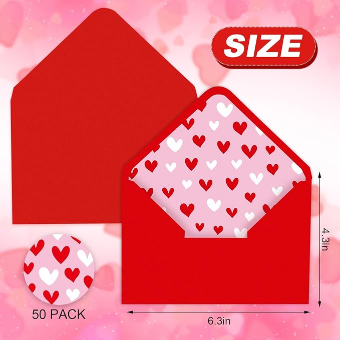 Whaline 50Pcs Valentine's Day Invitation Envelopes Greeting Card Envelope Red - Image 2