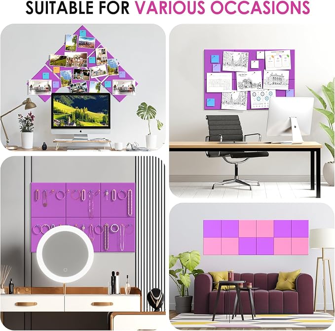 MaxGear Felt Bulletin Board 36" x 24", Rose Pink Felt Wall Tiles Push Pins | - Image 6