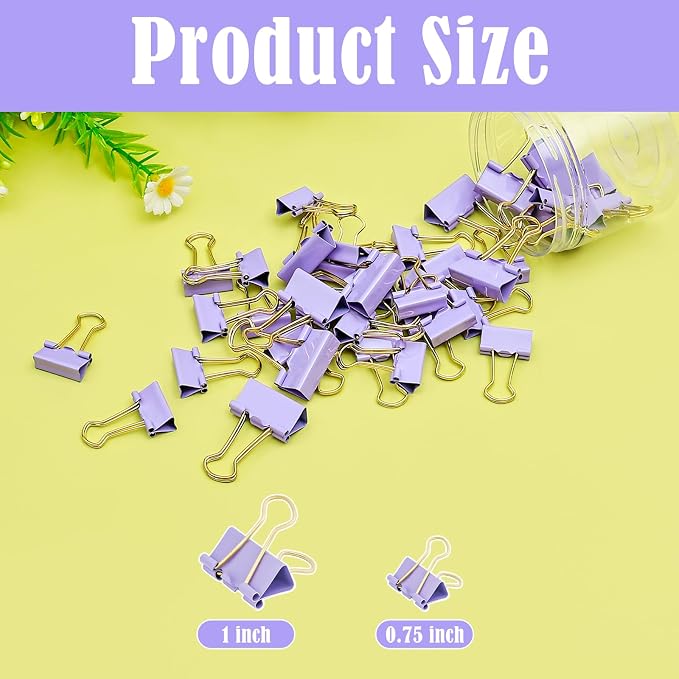 BAYTORY 40Pcs Purple Binder Clips, Binder Clips Assorted Sizes, 1 in Medium + - Image 3