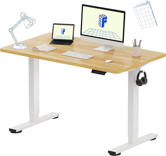 FLEXISPOT EN1 One Piece Standing Desk, 48 x 24 Inches Height Adjustable Desk Electric Stand up Desk Home Office Table for Computer Laptop (White Frame + Maple Desktop)-DeskLoop Office