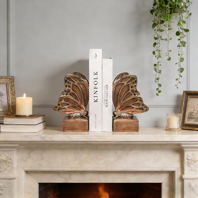 Vintage Brown Butterfly Bookends, Resin Book Ends - Image 8