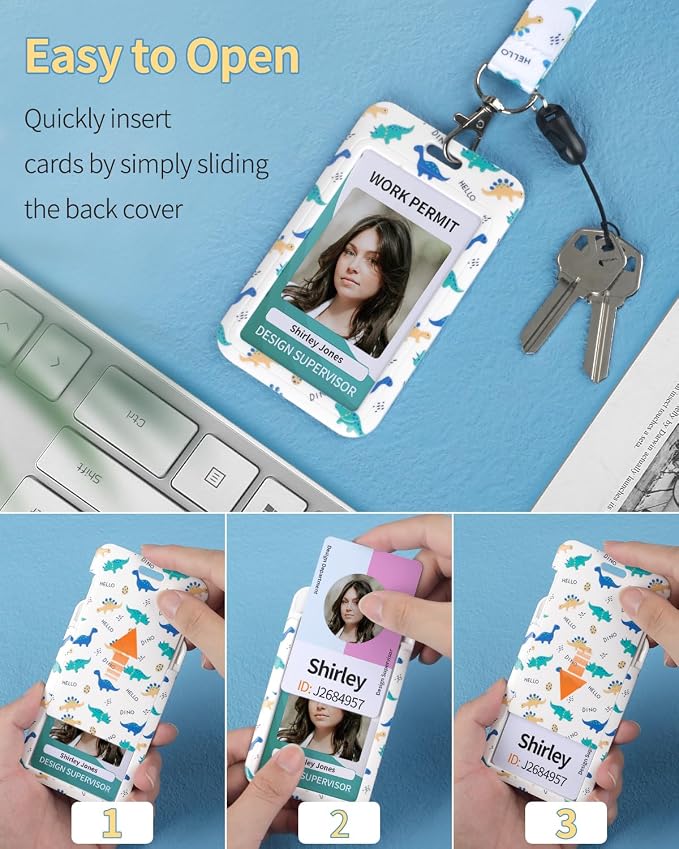 Uniclife Fashionable Sliding Badge Holder Cartoon Dinosaur Plastic Case - Image 3