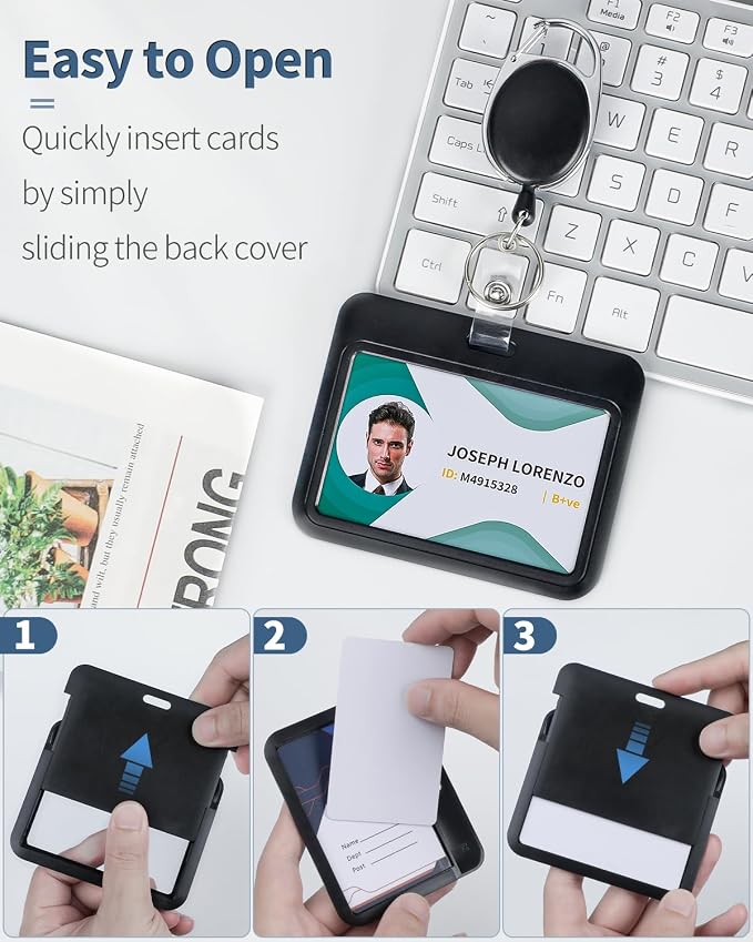 Uniclife 3 Pack Sliding Badge Holder Hard Black Horizontal Plastic Card Case - Image 3