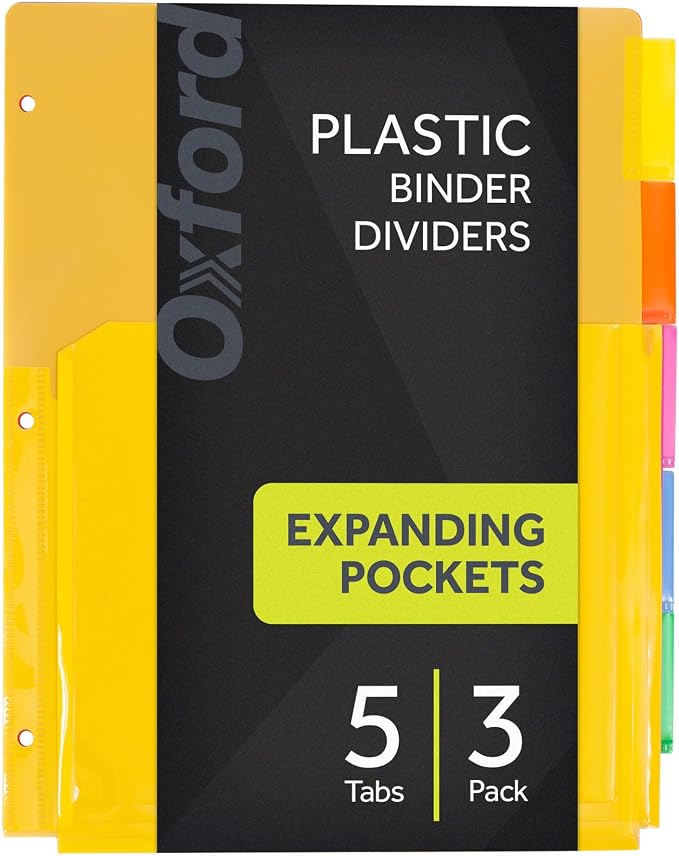 Oxford Binder Dividers with Pockets, 3 Pack, 8 Multicolor Tabs with Inserts by Oxford
