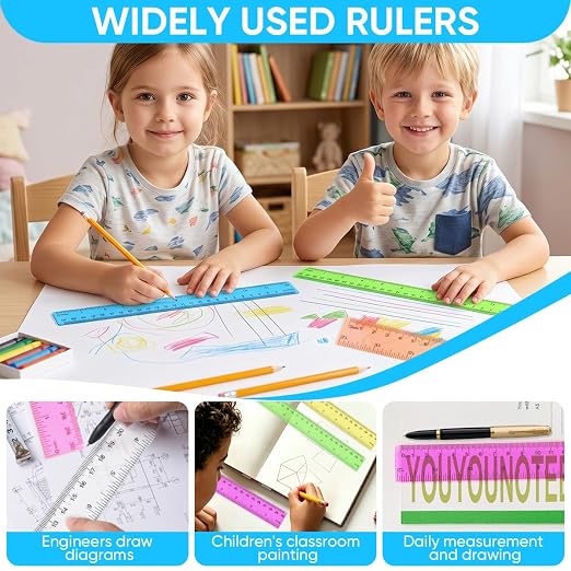 SenseYo 48 Pcs Clear Plastic Rulers 12 Inch Color Transparent Ruler - Image 4