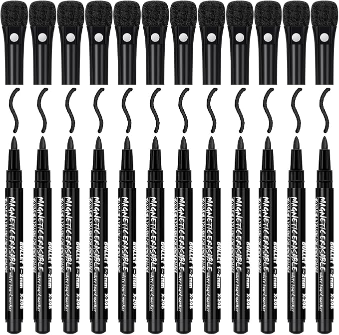 JR.WHITE Dry Erase Markers Fine Tip, Magnetic Dry Erase Markers Black Thin Dry - Image 2