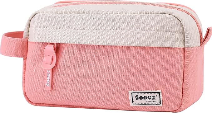 Sooez Big Capacity Pencil Case, Upgraded Canvas Pencil Pouch Large Pencil Bag Organizer, Separate Compartments Easy Grip Handle, Aesthetic Supply for School Teens Adults, Pink Pen Case-DeskLoop Office
