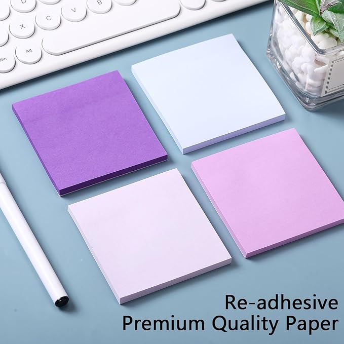 Thenshop 36 Pads Sticky Notes 3''x3'', Self Stick Notes Pads Office Supplies, 50 Sheets/pad Colored Aesthetic Sticky Accessories Home, Office, Notebook(Purple)-DeskLoop Office