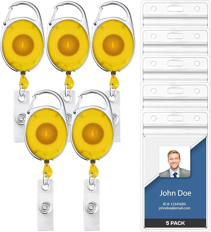 5 Pack Id Badge Holder With Clip – Transparent Yellow Badge Reels with Id by WillWell