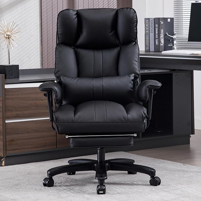 Big and Tall Office Chair 500lbs Wide Seat Executive Office Desk Chair High-Back Office Task Chair with Foot Rest, Ergonomic Lumbar Support Computer Office Chairs for Heavy People(Black)-DeskLoop Office