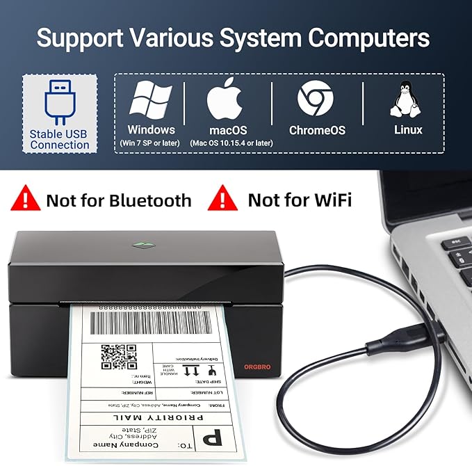 ORGBRO Z1 Shipping Label Printer, 4x6 Thermal Label Printer for Small Business, High Speed Sticker Maker for Commercial Grade Shipping Packages, Used for Amazon, Ebay, Shopify, USPS (USB Only)-DeskLoop Office