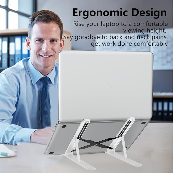 Tonmom Laptop Stand for Desk, Adjustable Laptop Riser ABS+Silicone Foldable - Image 2