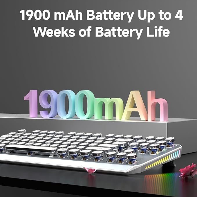 EWEADN Wireless Mechanical Typewriter Keyboard,80% Layout with White Backlit, Anti-Ghosting, Blue Switch Bluetooth/2.4GHz/USB-C Aesthetic Keyboard-White-DeskLoop Office