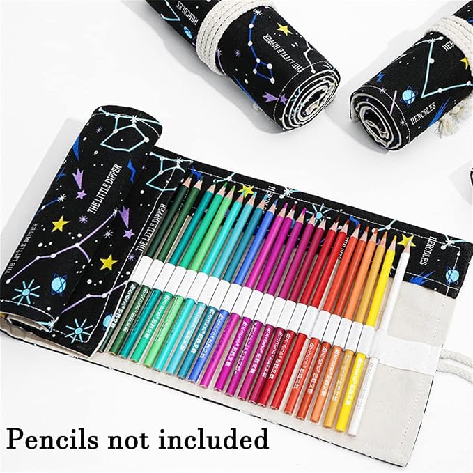 DIYOMR 24/36/72 Slots Pencil Wrap Pencil Rolls, Artist Colored Pencils Roll Up - Image 2