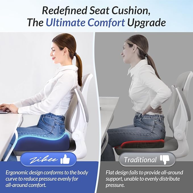 ZIKEE Pioneering Seat Cushion for Pressure Relief, Ergonomic Office Chair Cushion for Sciatica, Back, Hemorrhoids & Tailbone Pain Relief, High-Density Memory Foam Car Seat Cushion with Anti-Slip Base-DeskLoop Office