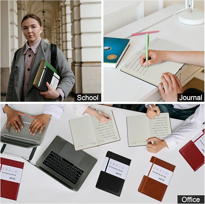 ZCZN 6 Pack Lined Journal Notebooks, 192 Pages A5 Hardcover Leather Journals for Work,Writing,School & Travel, College Ruled Journaling Notebooks for Notes Taking,Diary Notepad (Black*2+Brown*2+Red*2)-DeskLoop Office