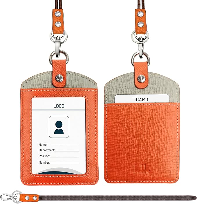 Badge Holder: Boshiho Cowhide Leather ID Badge Card Holder - Image 7