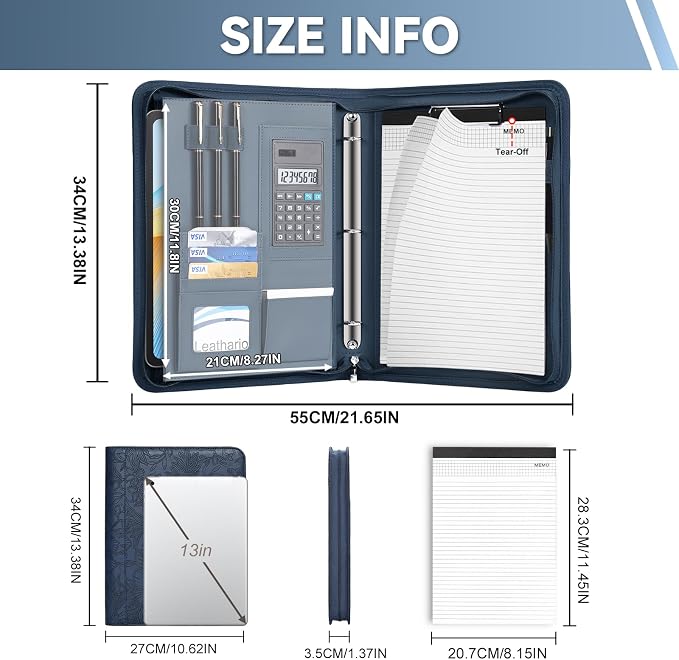Leathario Portfolio Binder, Includes 5 Sheet Protectors and a Pen, 13 Inch - Image 3