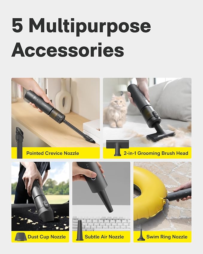 HOTO Handheld Car Vacuum Cleaner Cordless, 4-in-1 Portable Mini Vacuum with 20000Pa Strong Suction, Electric Compressed Air Duster Blower for Car, Desk, Computer, Keyboard, Home, Office Cleaning-DeskLoop Office