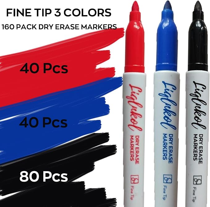 Fine Tip Dry Erase Markers 160 Pack Bulk, Low Odor Perfect - Image 3