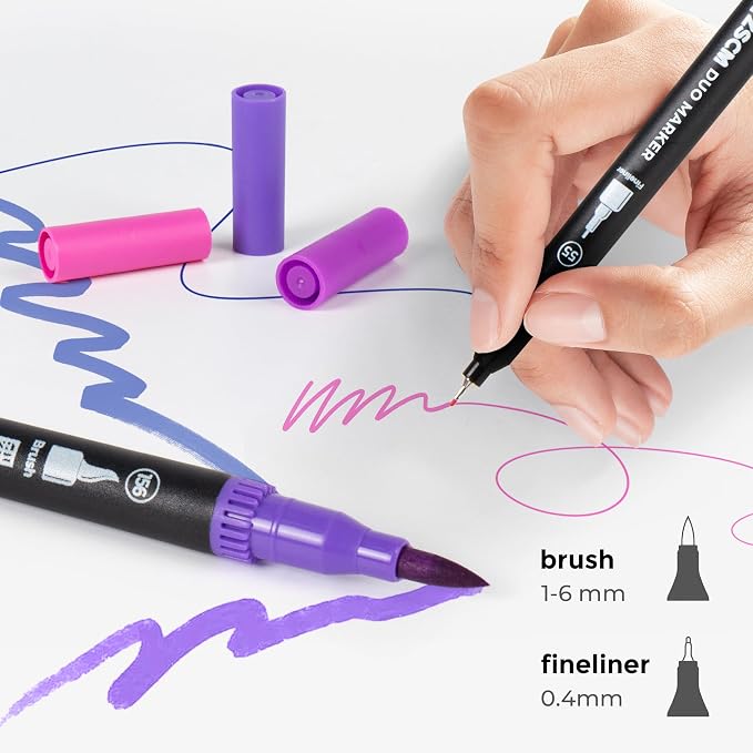 Purple Duo Tip Marker Pens, 12 Pack Fine & Brush Markers - Image 2