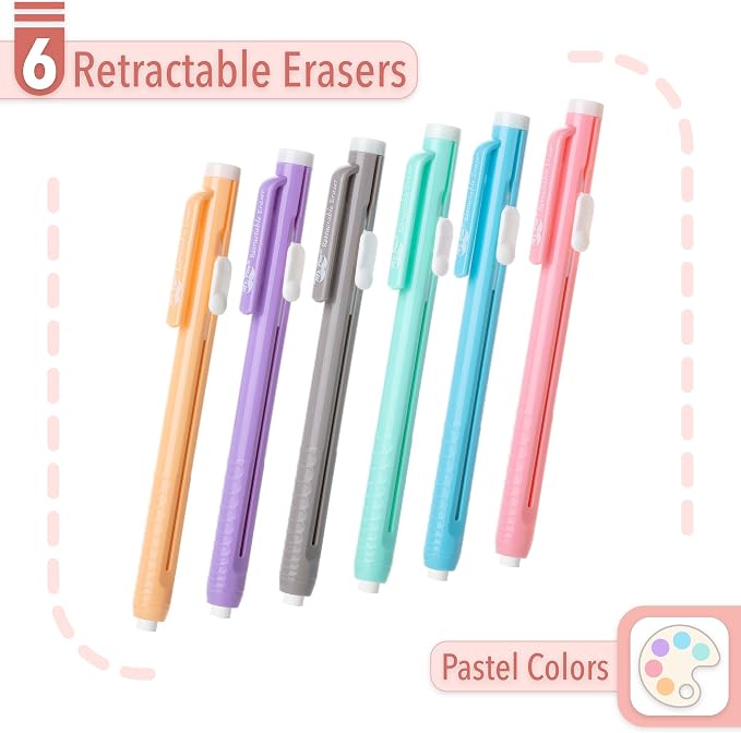 Mr. Pen- Retractable Mechanical Eraser Pens, 6 Pack, Pastel Colors | Latex-Free - Image 2
