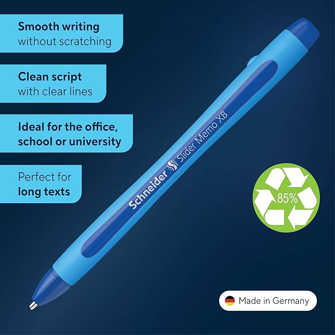 Schneider Slider Memo XB Ballpoint Pen, 1.4 mm, Light Blue Barrel, Box of 10 - Image 3