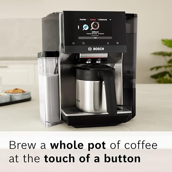 Bosch 800 Series Fully Automatic Espresso and Coffee Machine – 36 Drinks with Coffee World, Cold Brew, Double Cup, Integrated Milk Container, Smart Features, in Silver TQU60307-DeskLoop Office