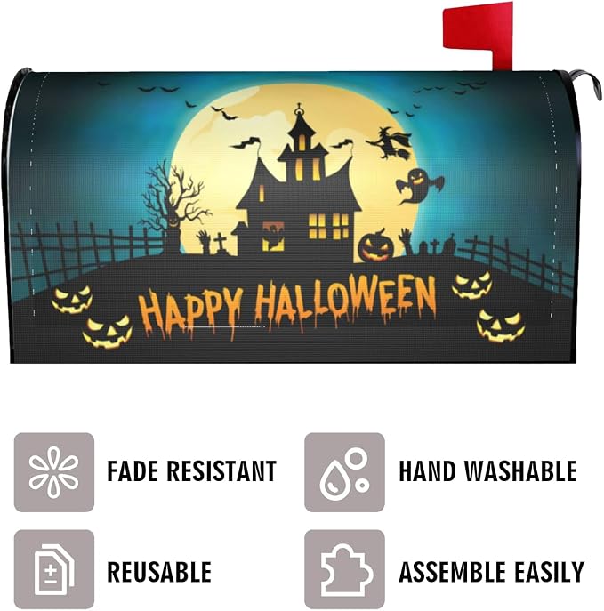 Halloween Haunted House Mailbox Cover, Happy Halloween 25.5x21 Magnetic Mailbox - Image 3