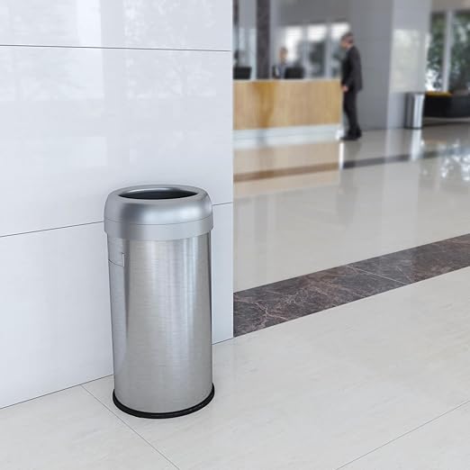 iTouchless Dual-Deodorizer Trash Can and Recycle Bin, Stainless Steel Commercial Grade Large 10 Inch, Home, Restaurant, Restroom, Office, 16 Gallon / 61 Liter, Open Top, Round-DeskLoop Office
