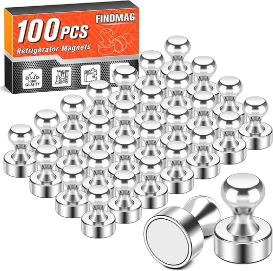 FINDMAG Magnets Refrigerator, 100 Pack Silver Neodymium Whiteboard Magnet by FINDMAG