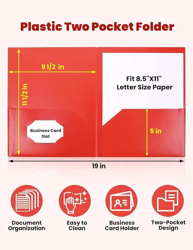 SUNEE 2 Pocket Folders Heavy-Duty Plastic Folders - Image 2