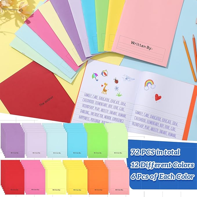 Henoyso 72 Pcs Primary Composition Notebook K-2 9 3/4 x 7 1/2 Inch Primary Journal, Back to School Supplies, Bulk Blank Writing Book for Kid to Write Draw Journal 60 Page Notebooks (Vibrant Color)-DeskLoop Office