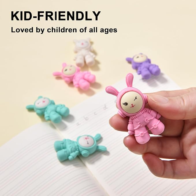 20Pcs Outer Space Themed Erasers for Kids Bulk, Cute Rabbit Astronaut Buddy Eraser Spaceman Erasers for School Classroom Supplies Party Favors-DeskLoop Office