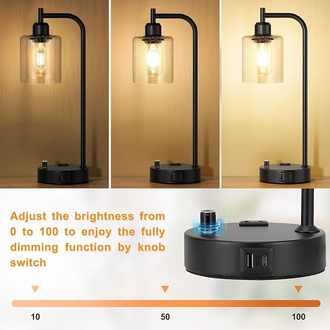 Industrial Table Lamps for Bedrooms Set of 2 - Image 3
