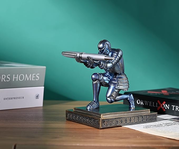 Knight Pen Holder Pen Stand Desk Organizers and Accessories Resin Pencil Holder as Gift with a Fancy Pen for Office and Home Desk Organizer (Blue)-DeskLoop Office