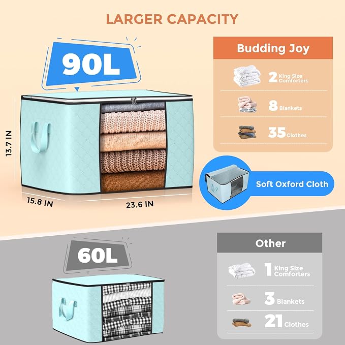 Budding Joy 90 L Large Storage Bags, 4 Pack Clothes Storage Bins Foldable - Image 2