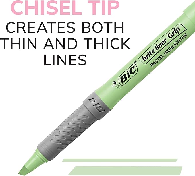 BIC Brite Liner Grip Pastel Highlighter Set, Chisel Tip, 6-Count Pack of Pastel - Image 6