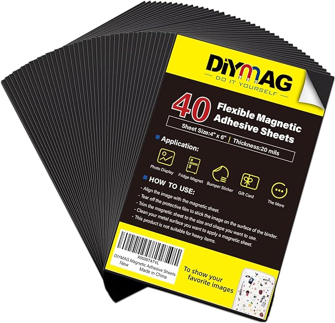 DIYMAG Magnetic Adhesive Sheets Photo Mat, |4" x 6"|, 40 Pack Cuttable Magnets by DIYMAG