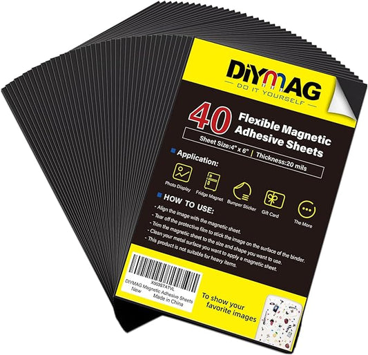 DIYMAG Magnetic Adhesive Sheets Photo Mat, |4" x 6"|, 40 Pack Cuttable Magnets by DIYMAG