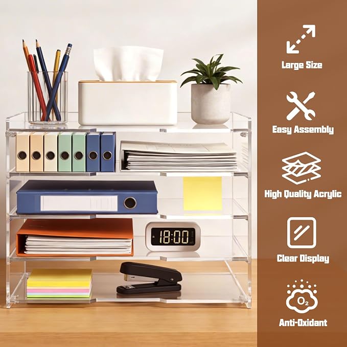 Leffis 5 Tier Acrylic Desk Organizer, Desktop Document Sorter - Image 5
