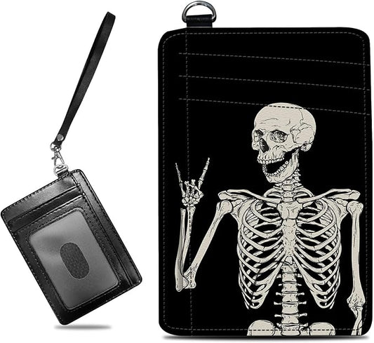 BWEGRHE Small Travel Wallets, Skull Skeleton Slim Minimalist Front Pocket Wallet by BWEGRHE