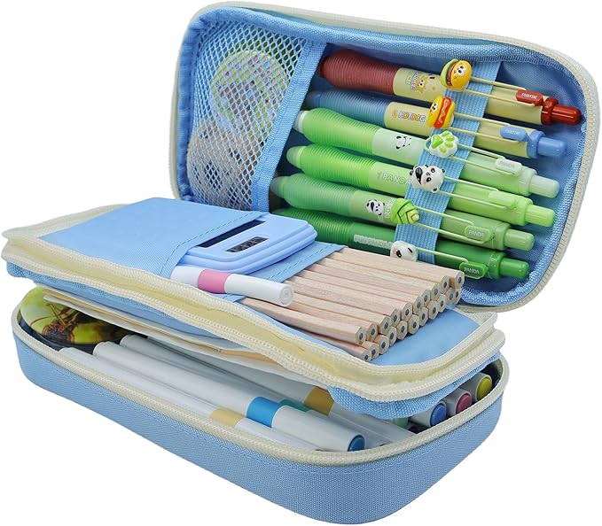 Large Capacity Pencil Case - Durable Zipper Aesthetic Pen Pouch, Big Storage Organizer for School, Office & Travel - Waterproof & Multi-Use (Light Blue)-DeskLoop Office