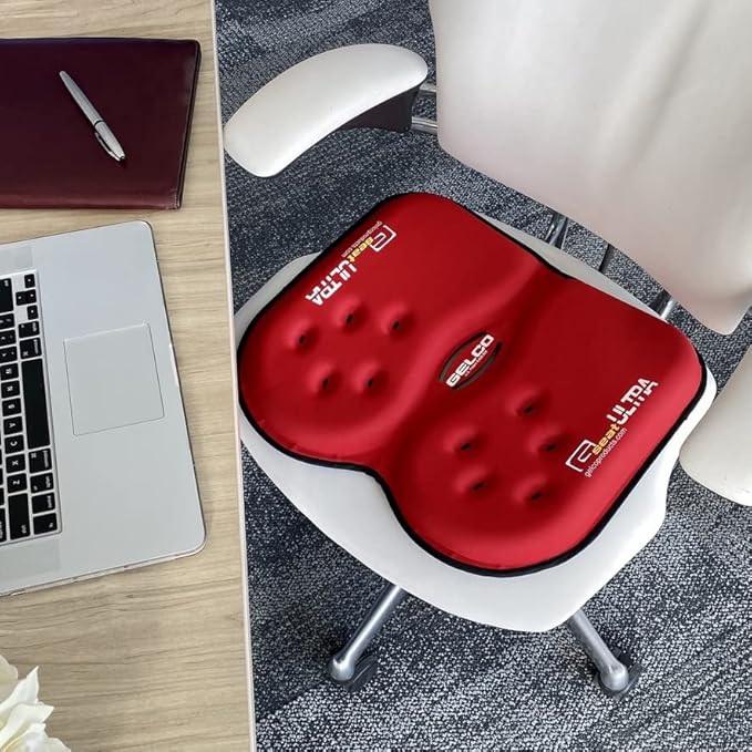 GSeat Ultra Orthopedic Gel and Foam Seat Cushion - for Coccyx, Back, Tailbone, Prostate, Postnatal, and Sciatica Pain/Discomfort - Office, Car, Chair, Travel (Cardinal Red)-DeskLoop Office