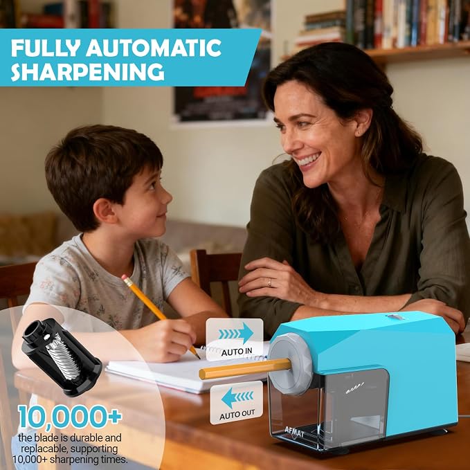AFMAT Electric Pencil Sharpener, Fast & Hands-Free, 10K+ Uses, 5 Nibs, Fully - Image 2