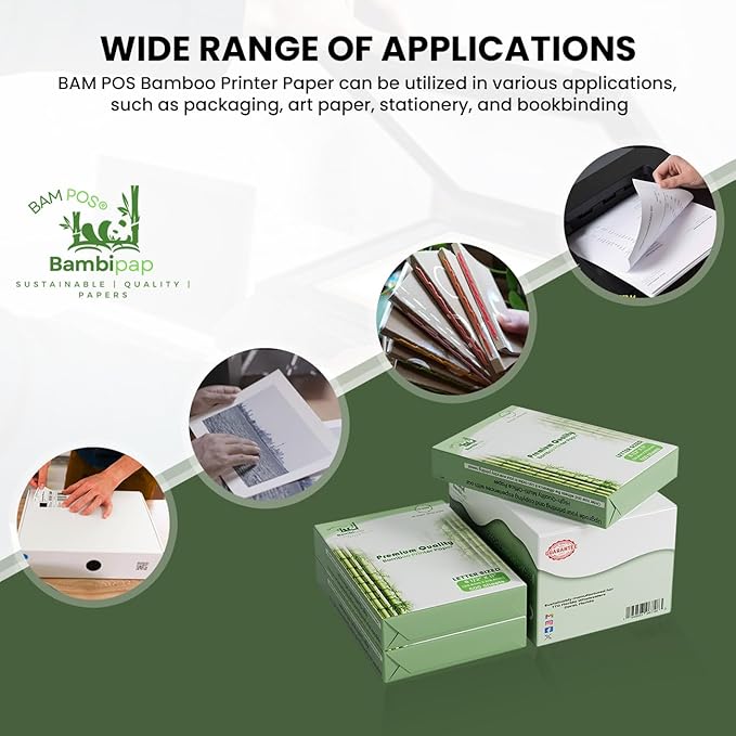 Bamboo Printer Paper - 8 1/2” x 11”- 20LB Multipurpose White Paper - Made from Bamboo Fiber, Renewable Resources, Zero Trees Used - 3 reams (1500 Sheets)